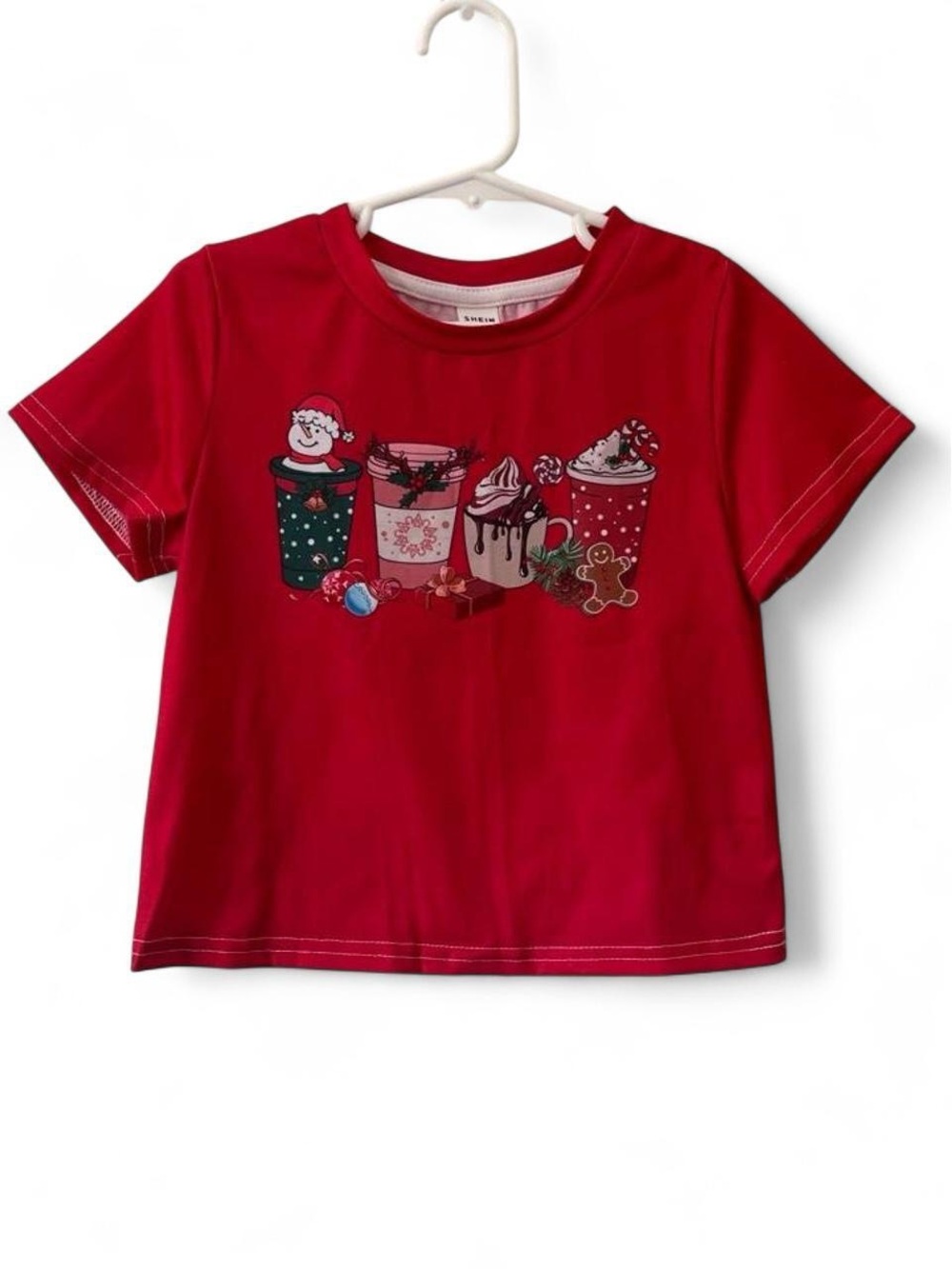 Toddler Girl 4T Short Sleeve Red Multicolored Holiday T-Shirt SHEIN